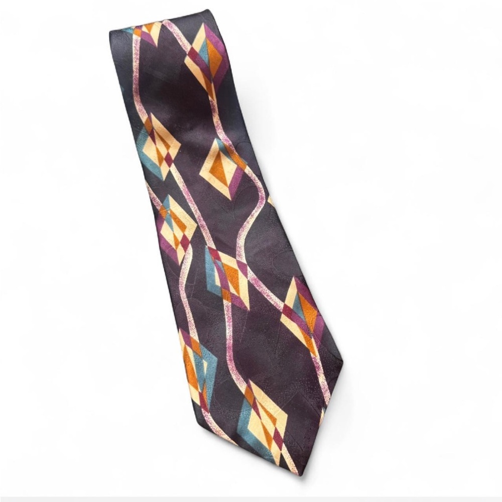 Vintage Oscar De La Renta Retro Geometric Shapes 100% Silk Men's Tie